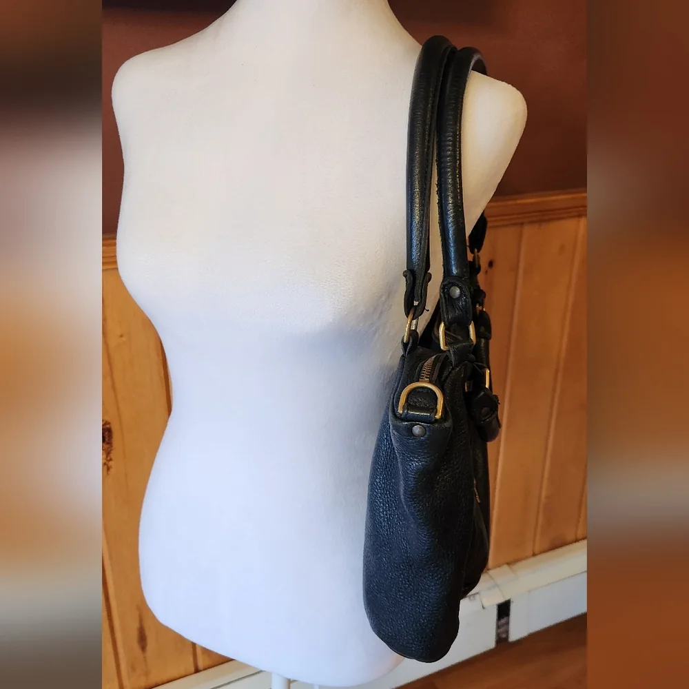 Black Leather Shoulder Bag with Gold Hardware - Picture 3 of 11